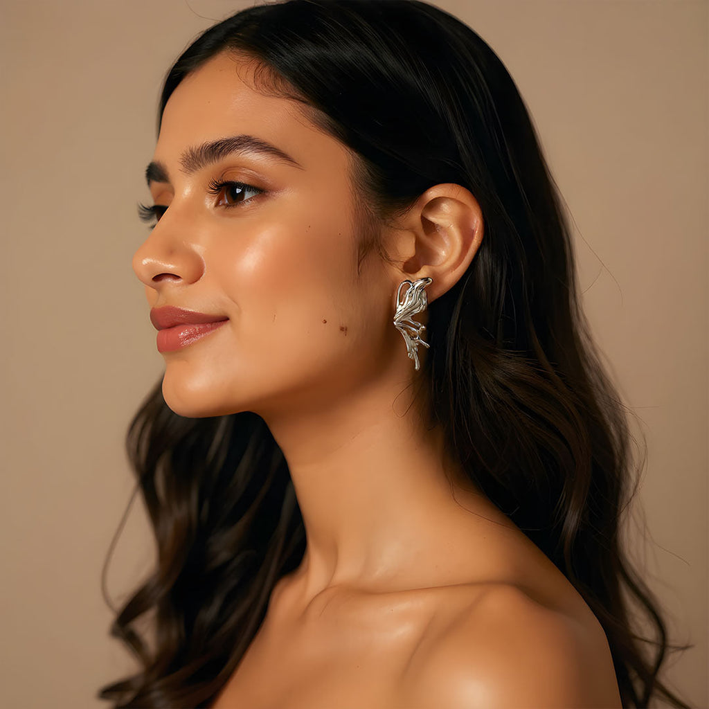Silver Flow Winged Statement Earrings - Amalfa
