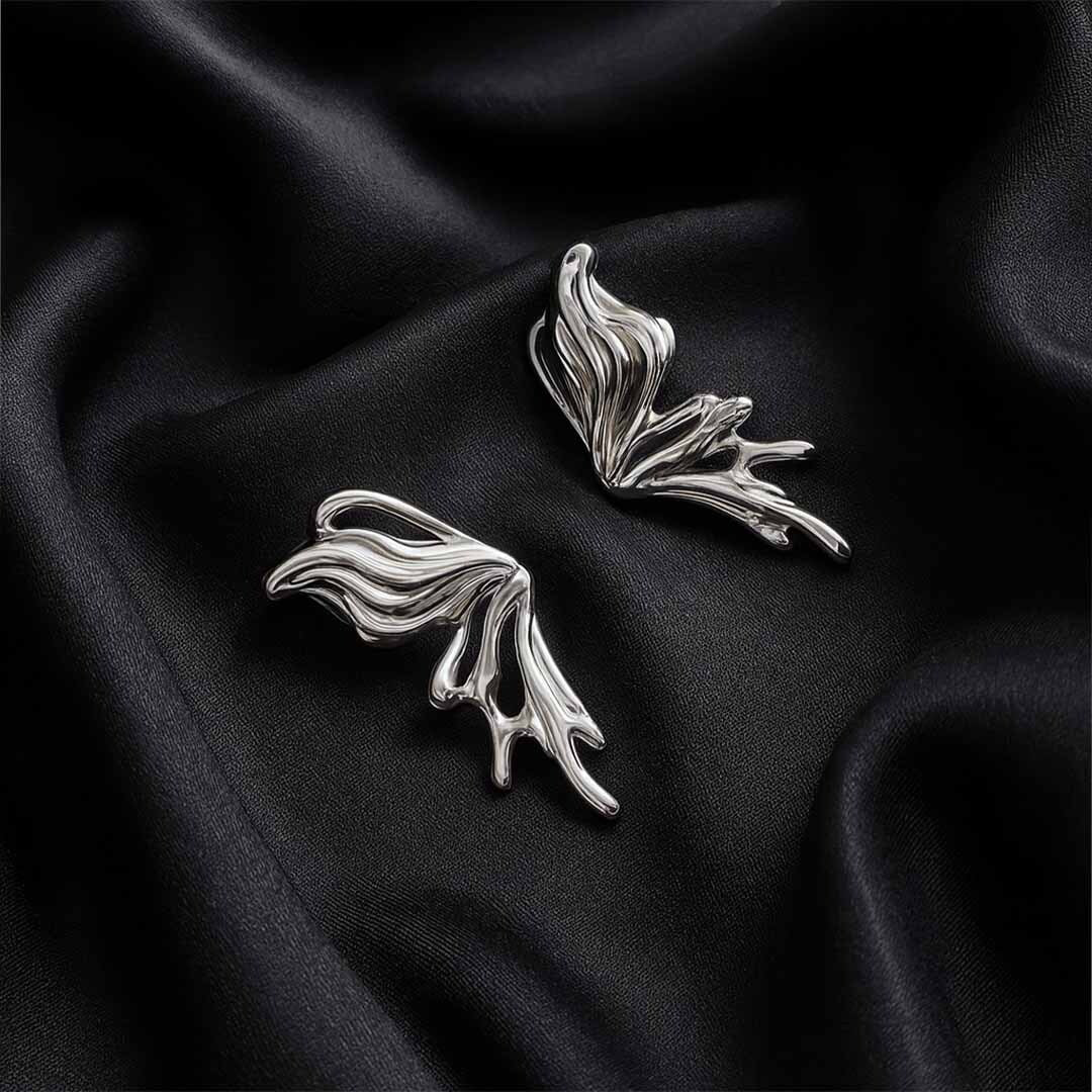 Silver Flow Winged Statement Earrings - Amalfa